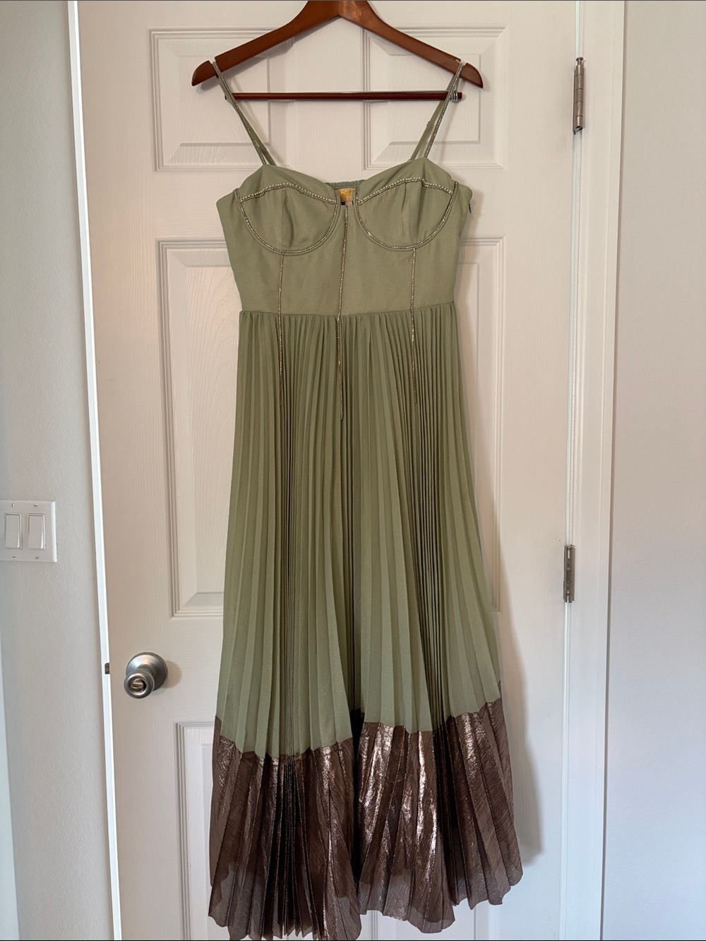 NWT Anthropologie Verb By Pallavi Singhee SP Light Sage Corset Maxi Dress